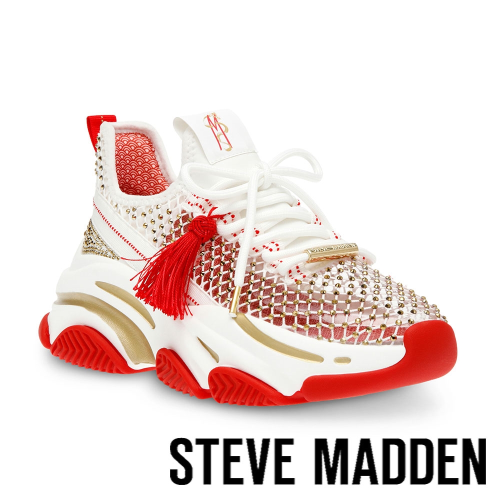 STEVE MADDEN-POISE 鑽面簍空綁帶休閒鞋-紅色