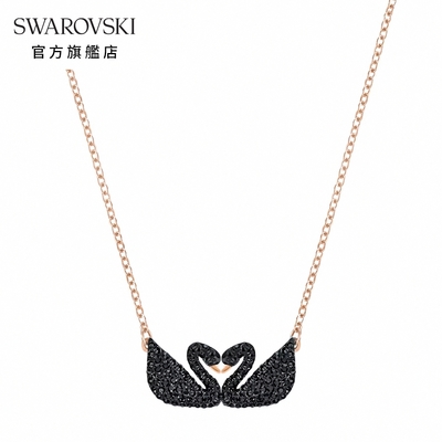 SWAROVSKI 施華洛世奇 Iconic Swan 項鏈天鹅, 黑色, 鍍玫瑰金色調