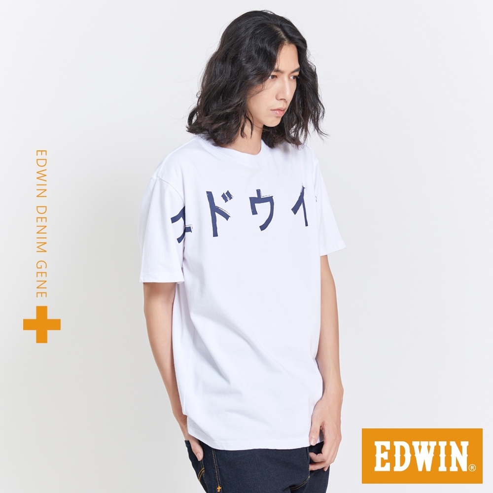EDWIN PLUS+ 片假名LOGO短袖T恤-男-白色