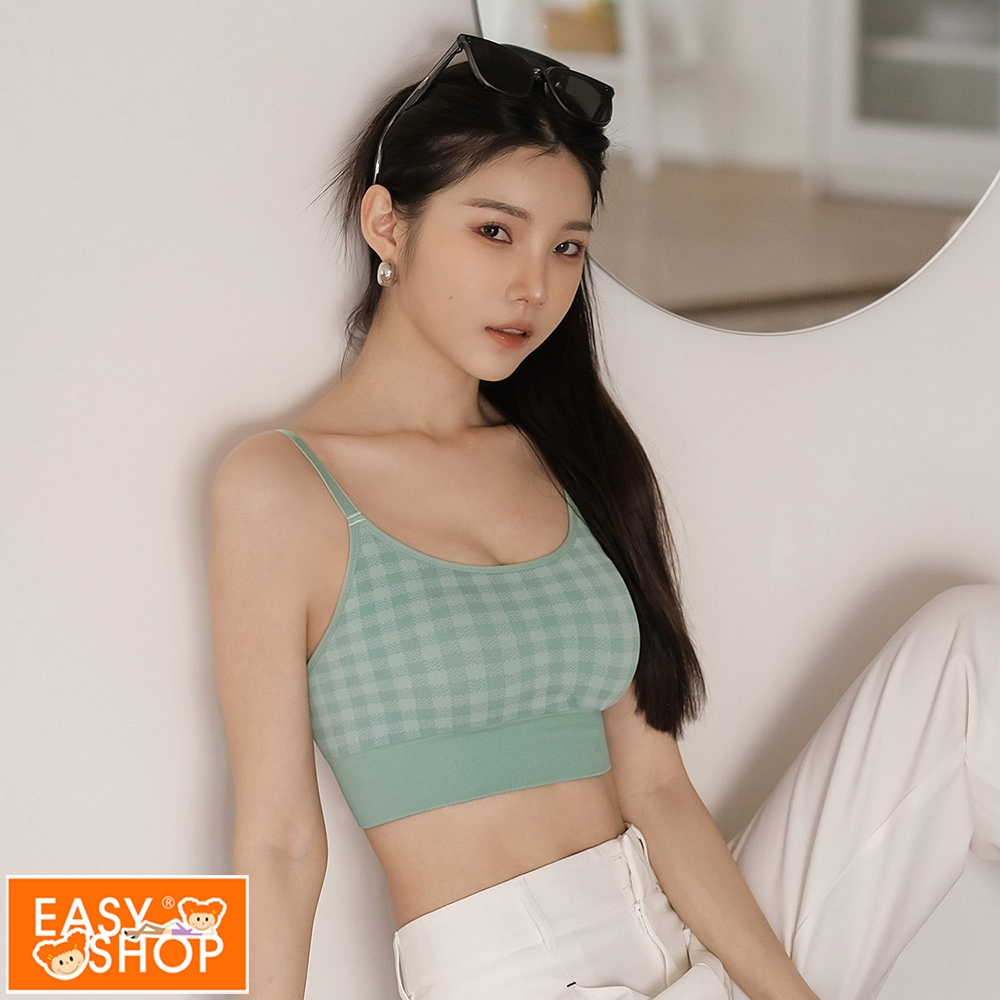 EASY SHOP-Banana Pie-BRA TOP經典格紋背心-水空石青