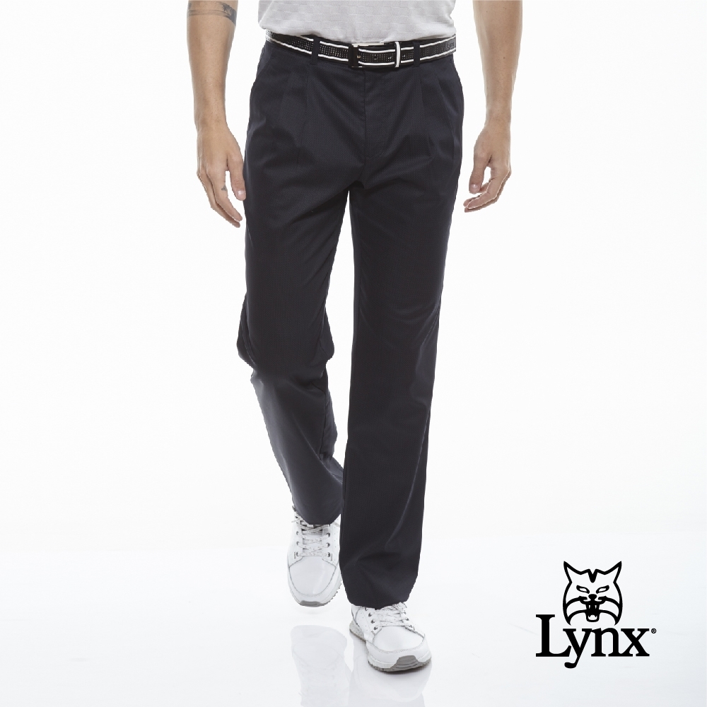 【Lynx Golf】男款彈性舒適點點紋路雙折休閒長褲-黑色