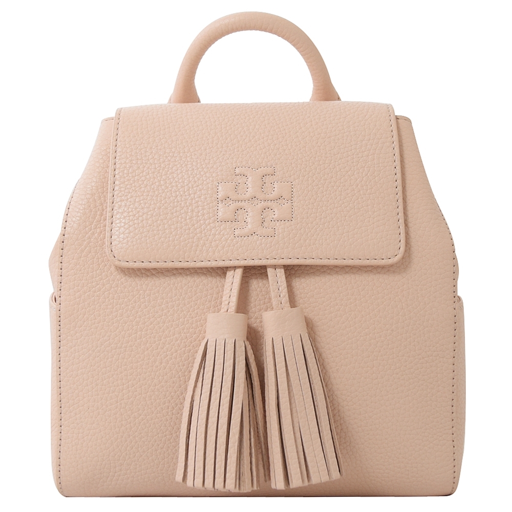 TORY BURCH TEAR 流蘇翻蓋牛皮後背包(淡粉)