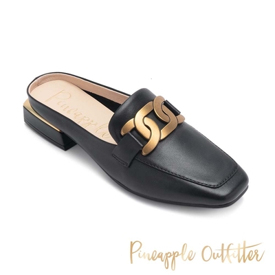 Pineapple Outfitter-REVA 金屬飾釦方頭低跟穆勒拖鞋-黑色