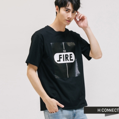 H:CONNECT 韓國品牌 男裝 -個人風格圖印T-shirt-黑