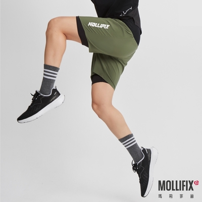 Mollifix 瑪莉菲絲 MEN_360°口袋雙層運動短褲(淺橄綠)瑜珈褲、短褲、瑜珈服