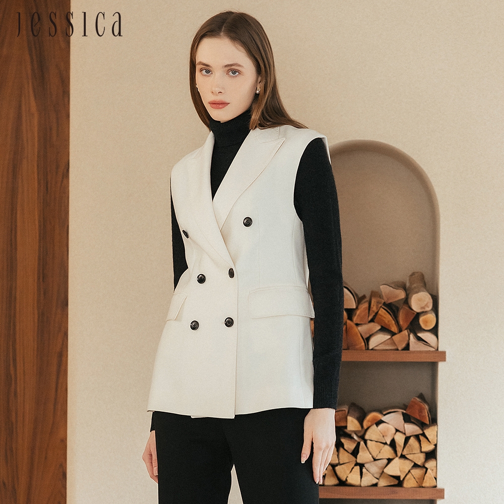 JESSICA - 氣質百搭羊毛雙排釦西裝背心J35903（白）