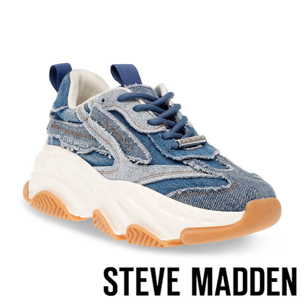 STEVE MADDEN-POSSESSION-E 拼接牛仔布厚底休閒鞋-藍色