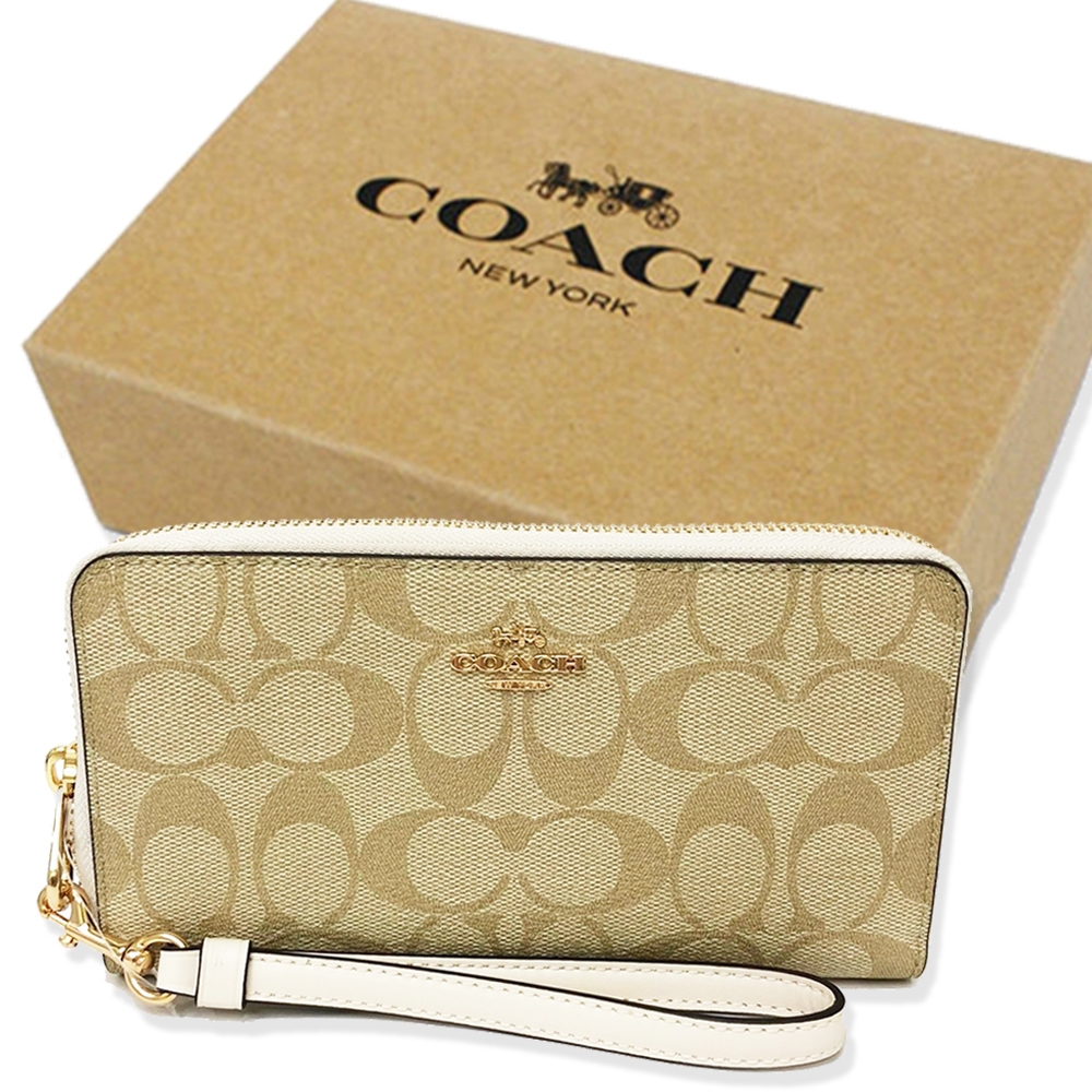 COACH 經典C LOGO手掛式零錢袋長夾禮盒(米白)