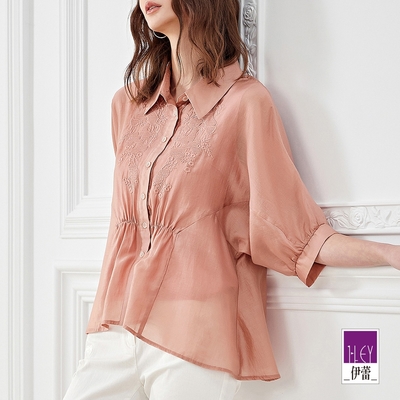 ILEY伊蕾 高級光澤感刺繡萊賽爾纖維傘狀上衣(粉色；M-XL)1232081524