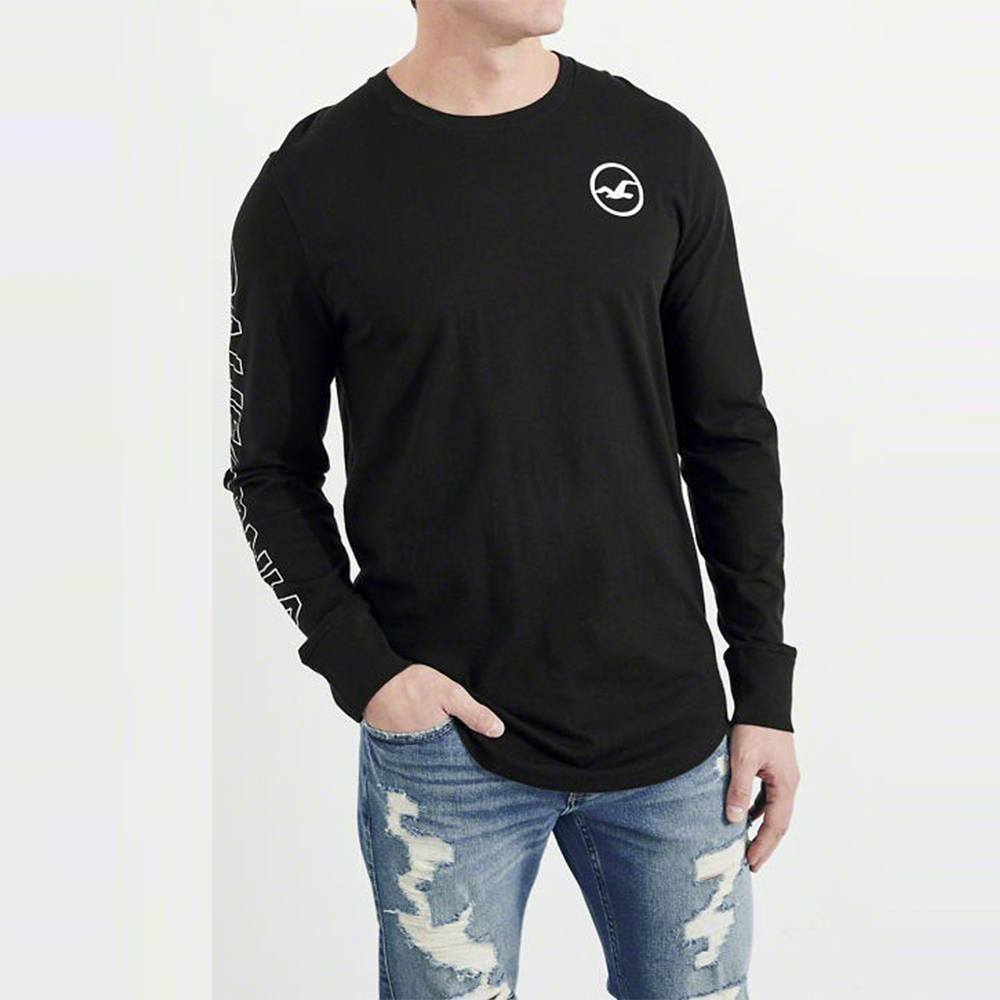 海鷗 Hollister 經典文字印刷設計長袖T恤-黑色