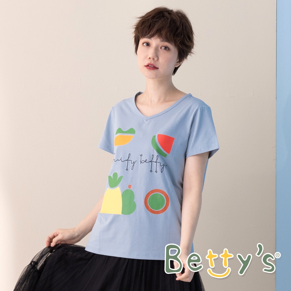 betty’s貝蒂思　圓領水果印花T-shirt(藍灰色)