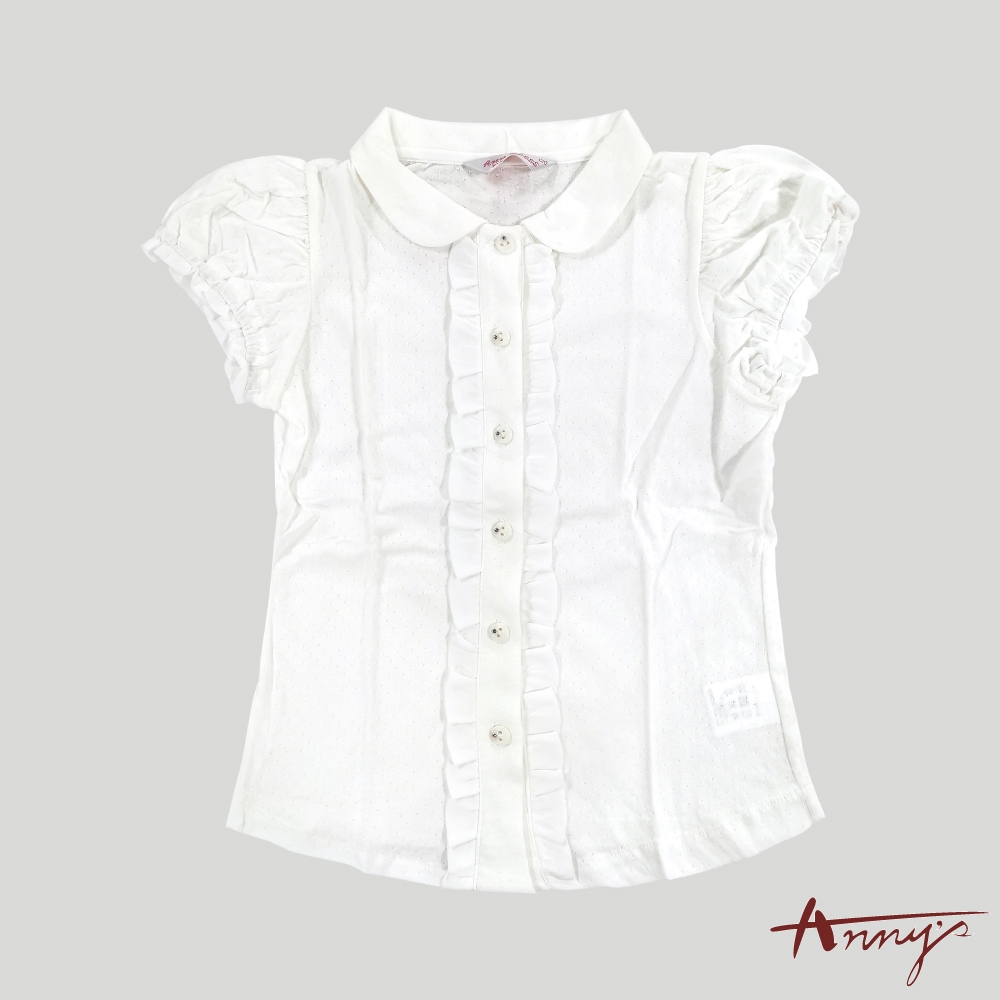 Annys安妮公主-荷葉邊造型春夏款純棉公主袖襯衫*0170白色