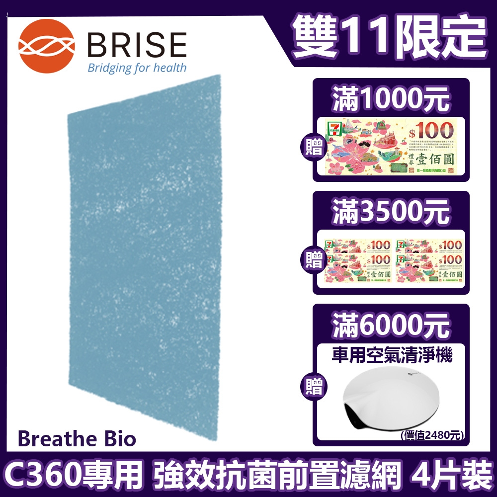 BRISE Breathe Bio 強效抗菌前置濾網 1盒4片裝 適用：C360