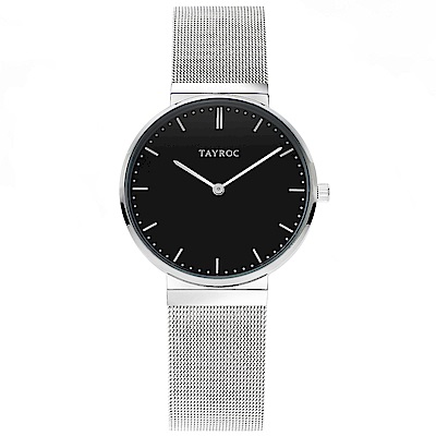 TAYROC 英式簡約時尚米蘭帶手錶-黑X銀/40mm