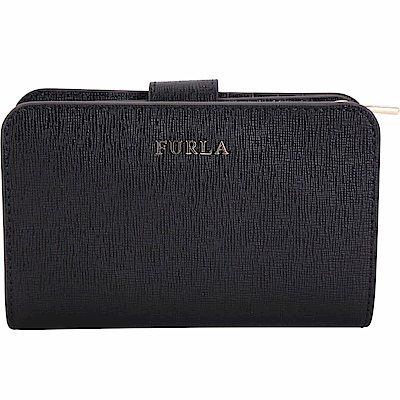 FURLA Babylon 金字防刮牛皮釦式中夾(黑色)