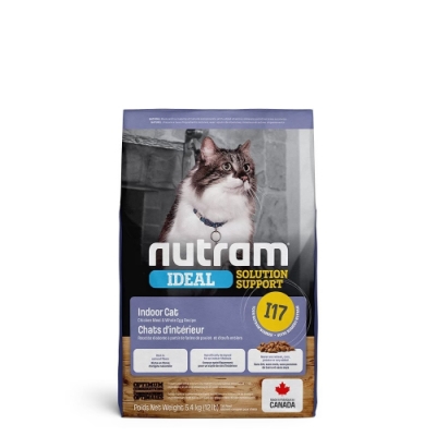加拿大NUTRAM紐頓I17專業理想系列-室內化毛貓雞肉+燕麥 5.4kg(12lb)(NU-10276)(購買二件贈送全家禮卷100元x1張)