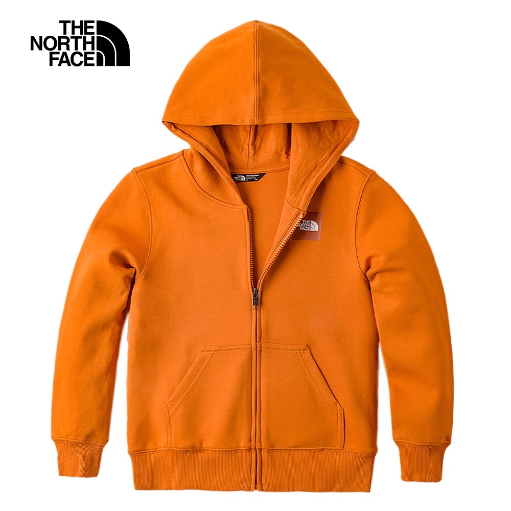 【The North Face 官方旗艦】【新年款】北面兒童橘色大尺寸煙火LOGO印花休閒連帽外套｜89W5PCO