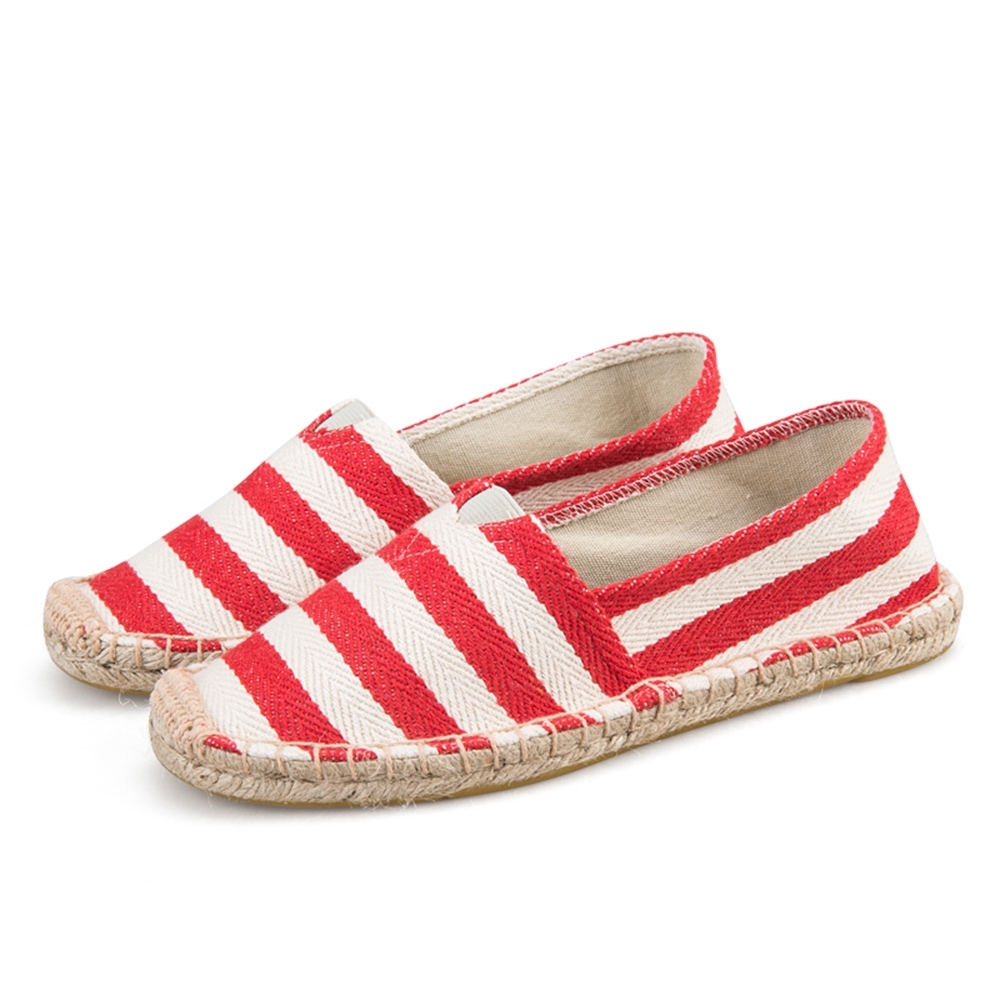 韓國KW美鞋館 (現貨+預購) 白紅條歐美外銷草編休閒帆布鞋-紅