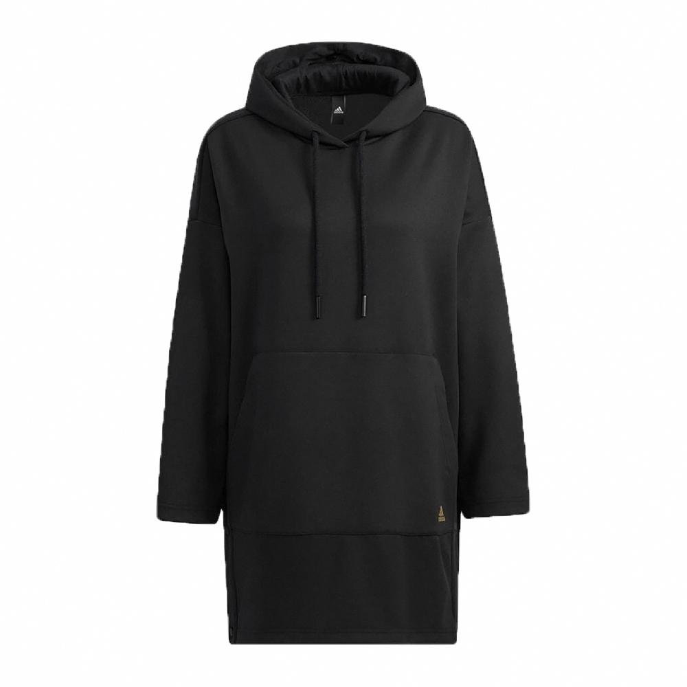 adidas 帽T PRSVE TUNIC Hoodie 女款 愛迪達 長版 袋鼠口袋 開衩 按扣 黑 金 H29494