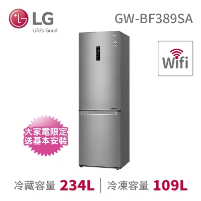 LG樂金 343公升 WiFi 直驅變頻 雙門冰箱 晶鑽格紋銀 GW-