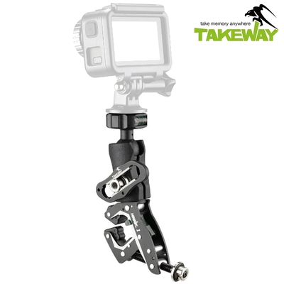 台灣TAKEWAY單機版極限運動鉗式萬向球形夾具HAWK1(防盜版;1/4 螺牙;附GoPro轉接座)適運動攝影機固定座&摩托車重機車夾