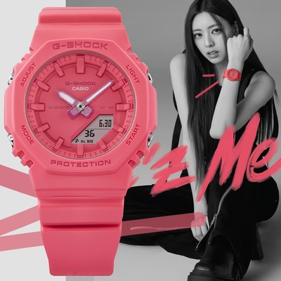 CASIO 卡西歐 G-SHOCK x ITZY 迷你版農家橡樹 纖薄八角形雙顯錶-亮粉 GMA-P2100-4A