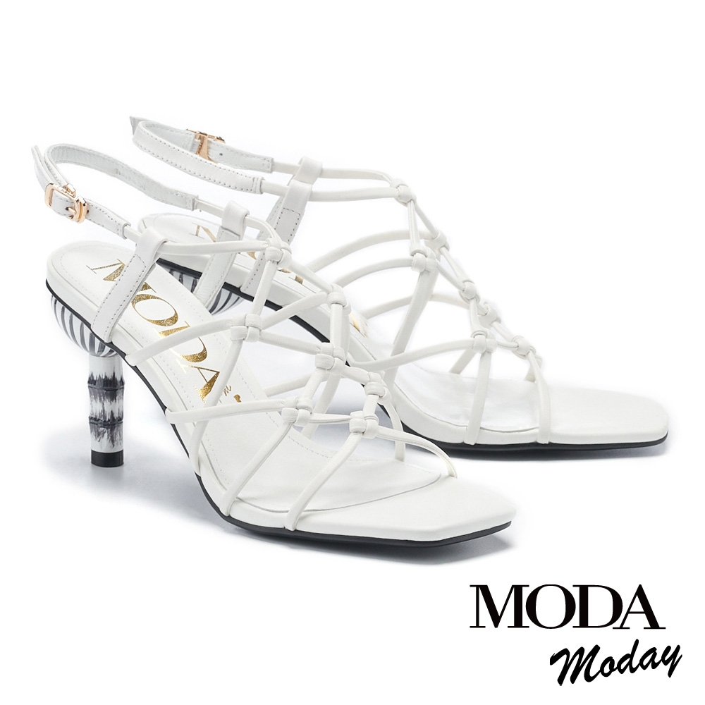 涼鞋  MODA MODAY 獨特優雅自然風編織後繫帶高跟涼鞋－白