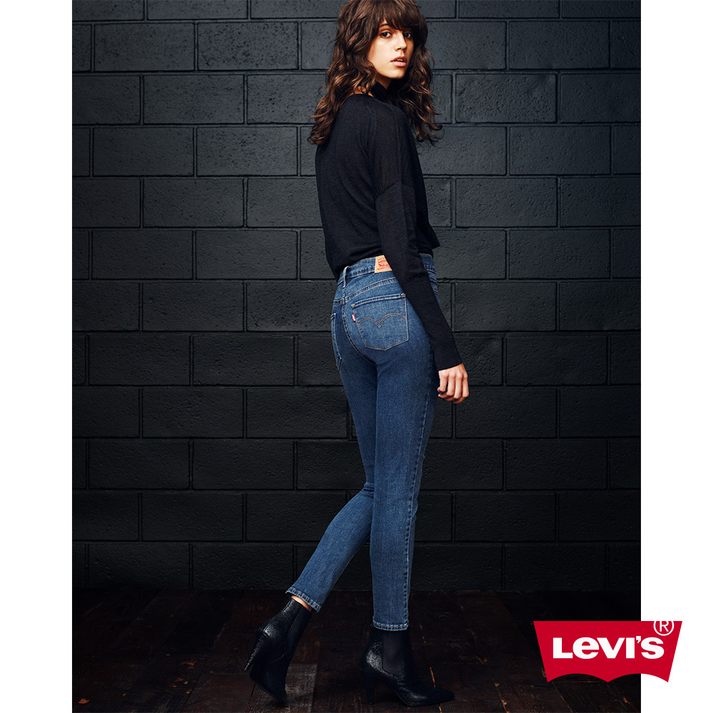 Levis 女款 中腰修身窄管牛仔長褲 淺藍刷白 彈性布料