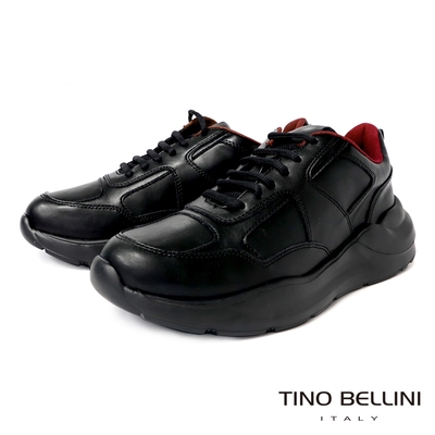 TINO BELLINI 男款 輕量綁帶厚底休閒運動鞋-黑