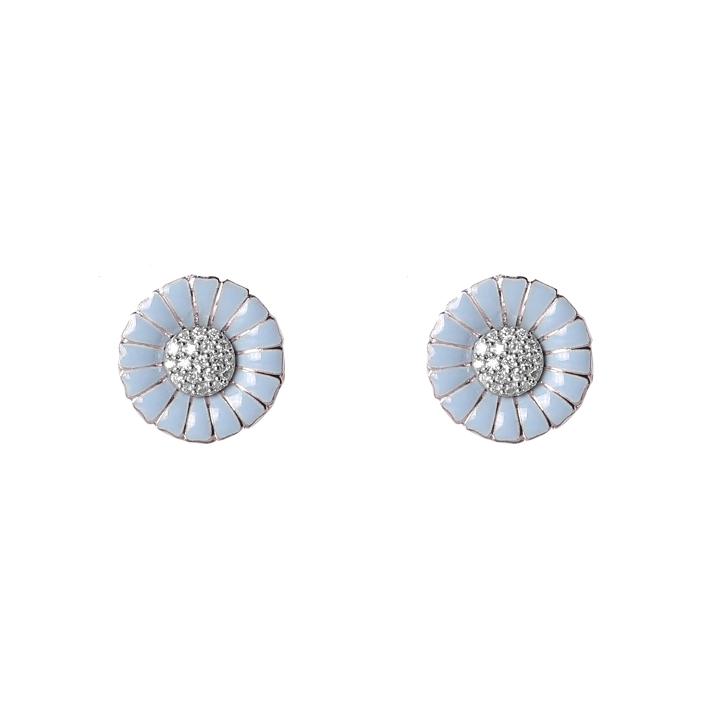 Georg Jensen 喬治傑生- DAISY 紫羅蘭琺瑯 鑽石鑲嵌0.10克拉 針式耳環