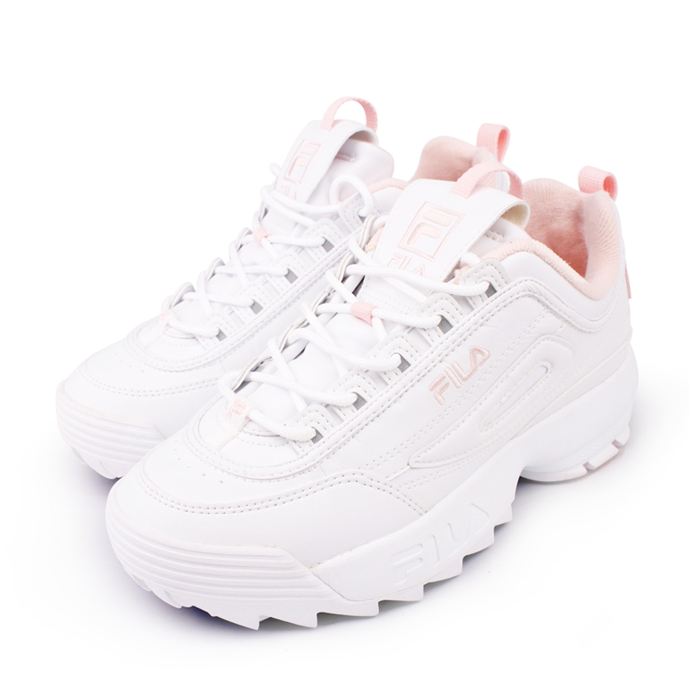 【FILA】FILA DISRUPTOR II 中性運動鞋 白/粉橘 復古老爹鞋 小白鞋(4-C608V-115)