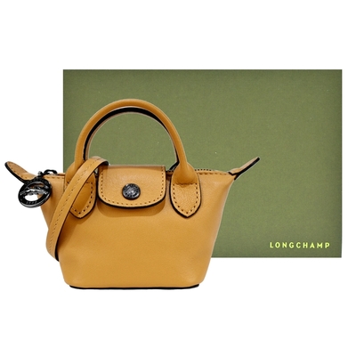 LONGCHAMP LE MINI PLIAGE CUIR系列小羊皮超迷你斜背水餃包(蜜糖)