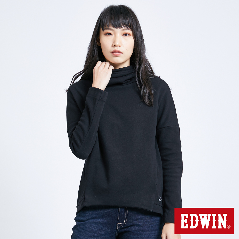 EDWIN 潮流機能 寬高領連帽T恤-女-黑色
