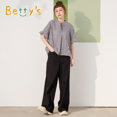 betty’s專櫃款　腰頭雙釦刺繡長寬褲(黑色)