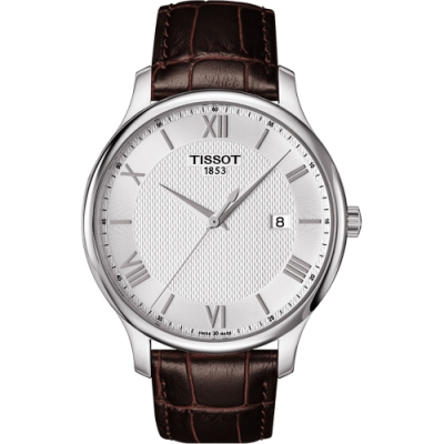 TISSOT 天梭 官方授權 Tradition 羅馬經典大三針石英腕錶 迎春好禮-銀x咖啡/42mm T0636101603800