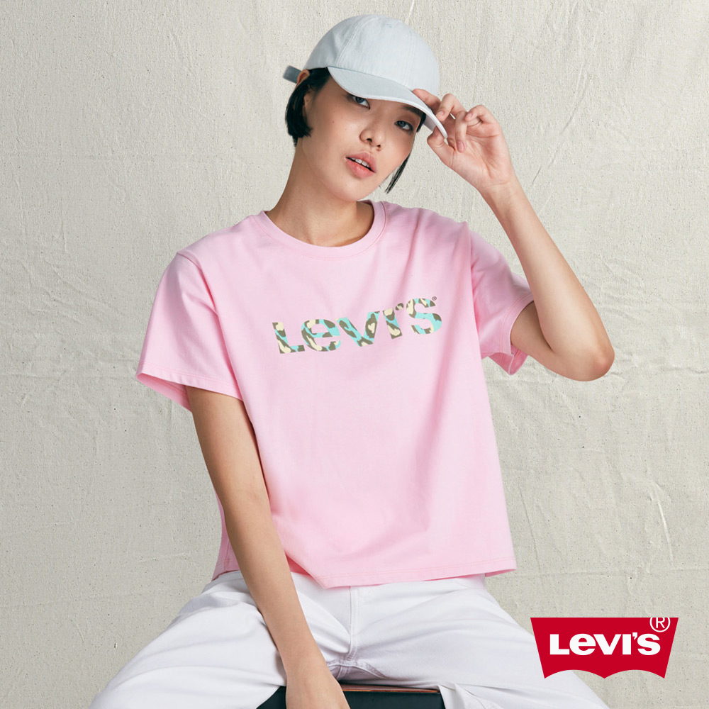 Levis 女款 短袖T恤 250gsm厚棉 植絨豹紋Logo