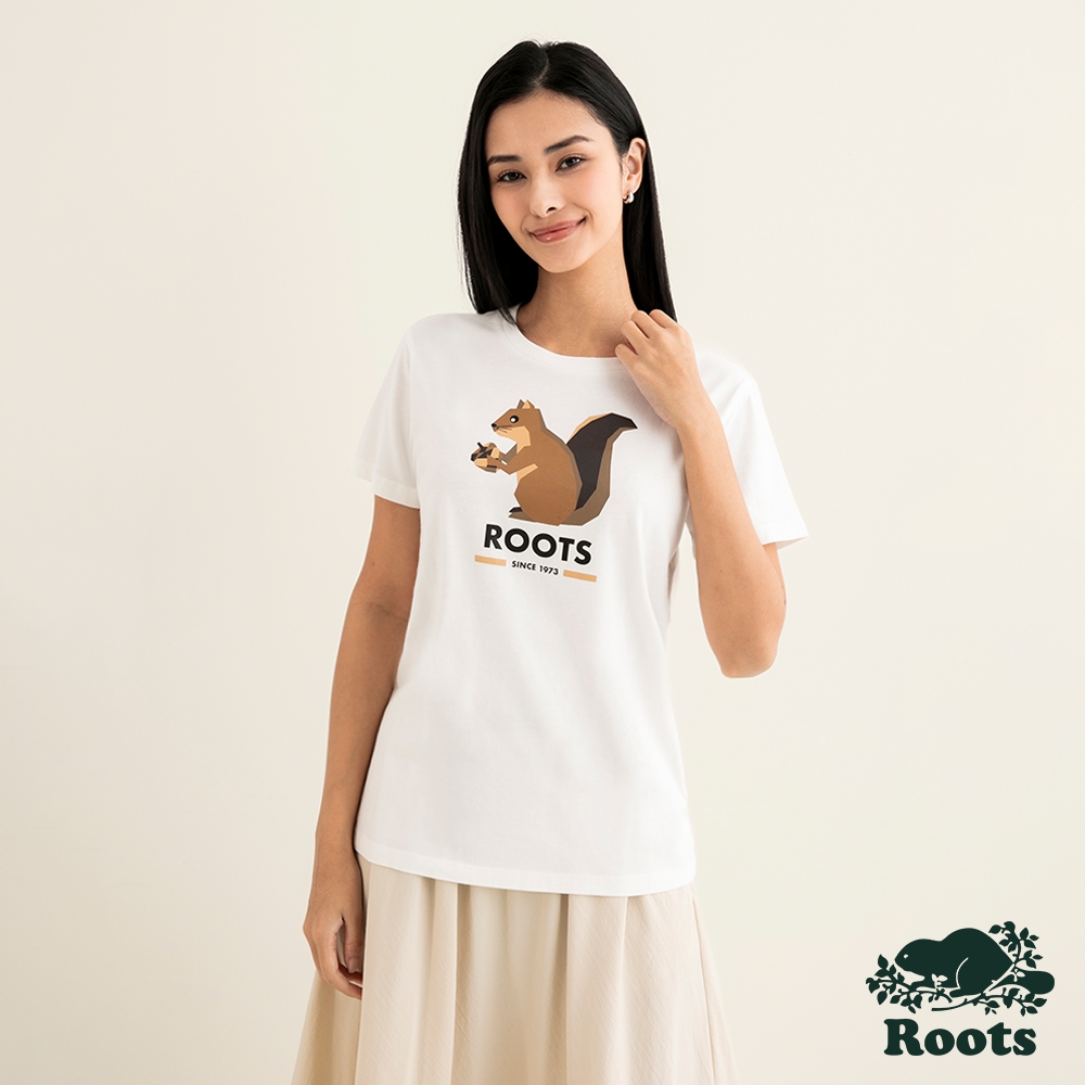 Roots 女裝- OUTDOORS ANIMAL短袖T恤-白色