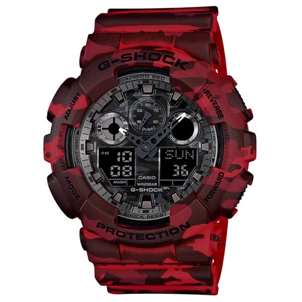 G Shock系列迷彩魅力時尚雙顯電子錶ga 100cm 4a 迷彩紅 G Shock Yahoo奇摩購物中心