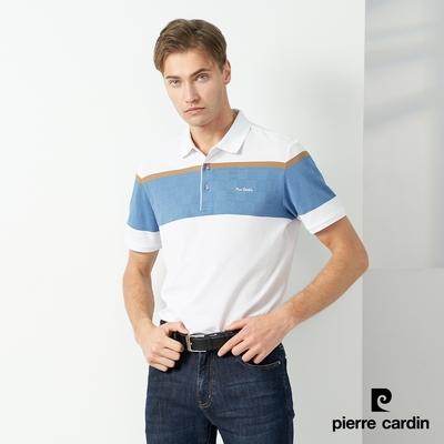 Pierre Cardin皮爾卡登 男款 定位橫條短袖POLO衫-白色(5237264-90)