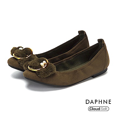 達芙妮DAPHNE 平底鞋-絨面金屬圓釦珠飾平底鞋-橄欖綠