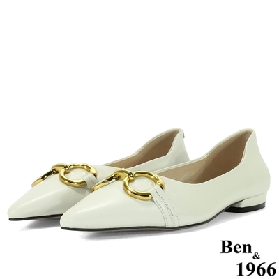 Ben&1966高級頭層羊皮舒適尖頭包鞋-米白(218032)