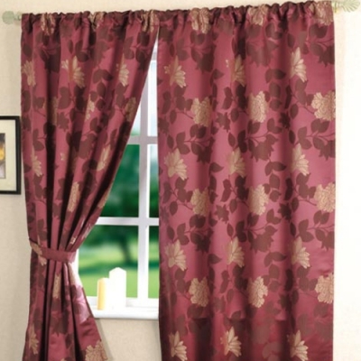 棉花田米蘭緹花穿掛兩用半腰窗簾-紫紅色(200x170cm)