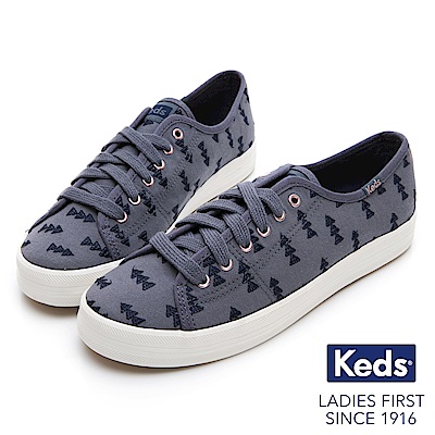 Keds KICKSTART 森林刺繡綁帶休閒鞋-藍色