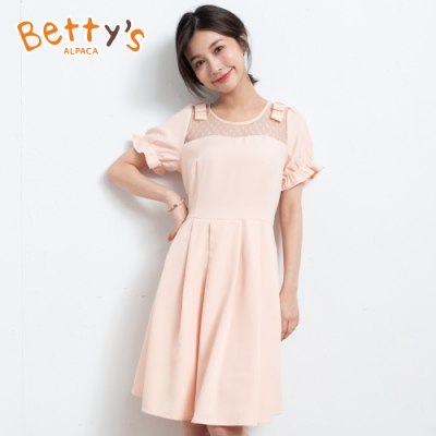 betty’s貝蒂思　蕾絲拼接公主袖洋裝(淺粉橘)