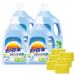 妙管家-抗菌洗衣精4000g(4入)+植萃洗衣皂220g(6入)
