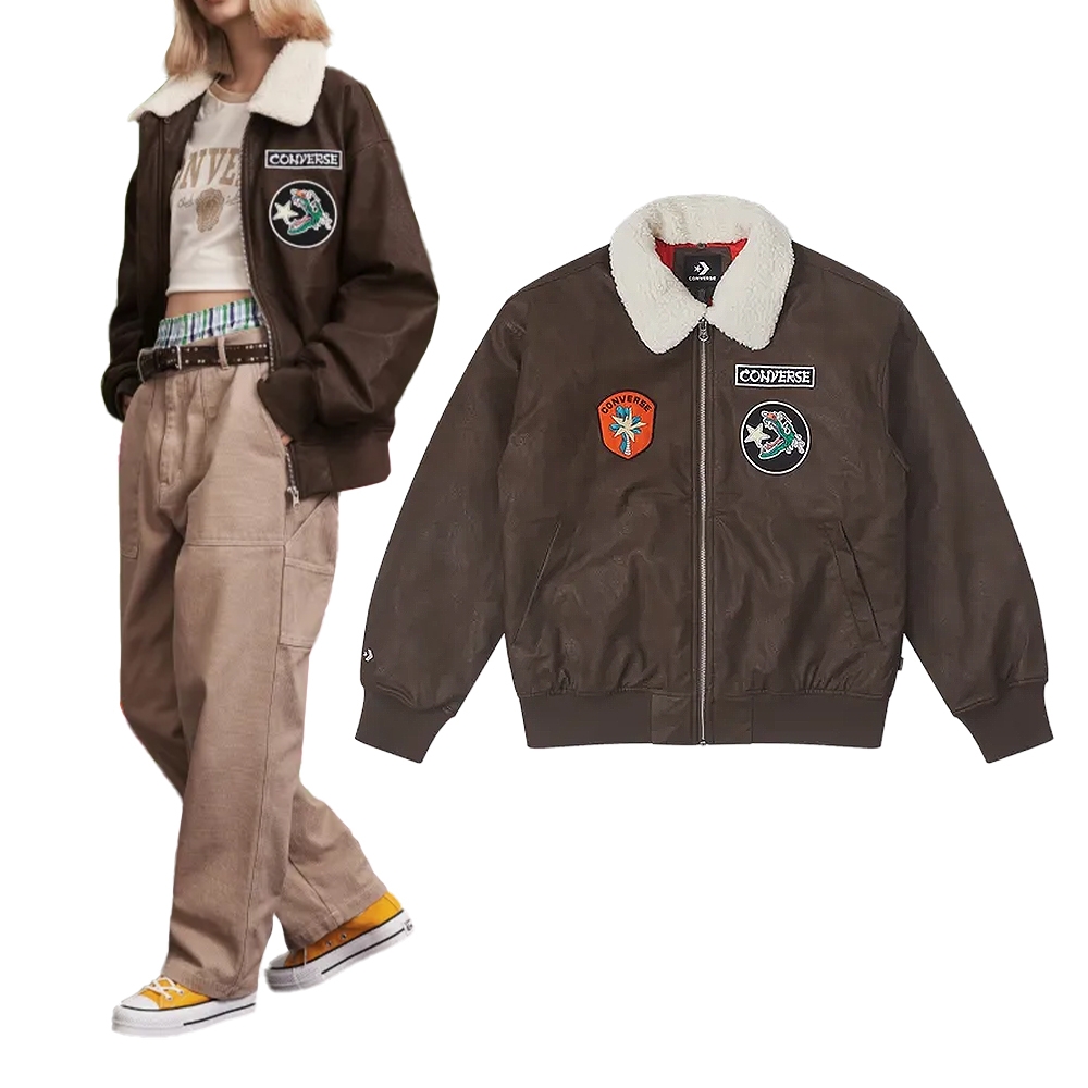 Converse YOTD PU Jacket 男 咖啡色 龍年 寬鬆 休閒 飛行外套 外套 10026806-A01