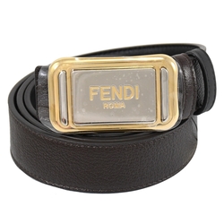 FENDI 雙色金屬LOGO設計板扣式雙面小牛皮皮帶(黑/深咖)
