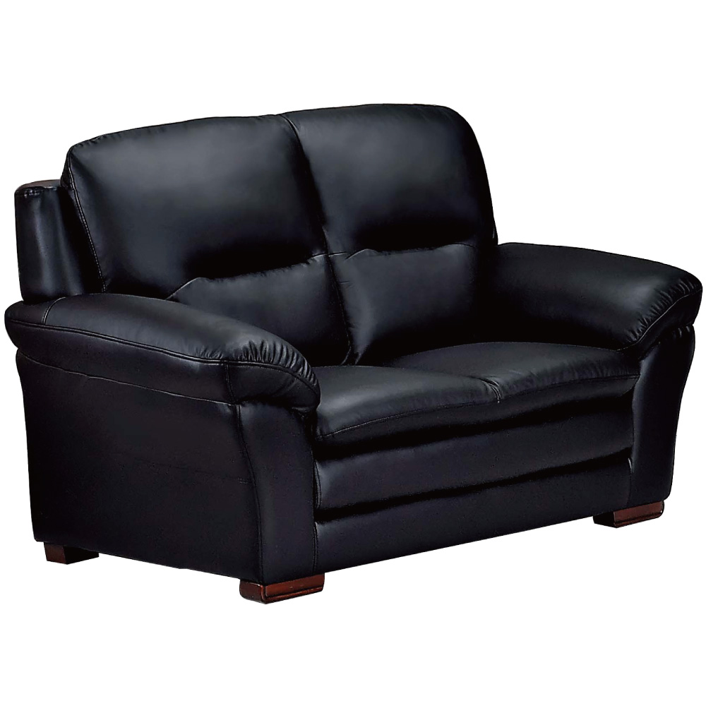 文創集 牛津現代黑半牛皮革獨立筒二人座沙發椅-161x90x100cm免組