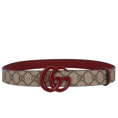 GUCCI 古馳 Marmont 紅色雙G防水布皮帶(85cm)