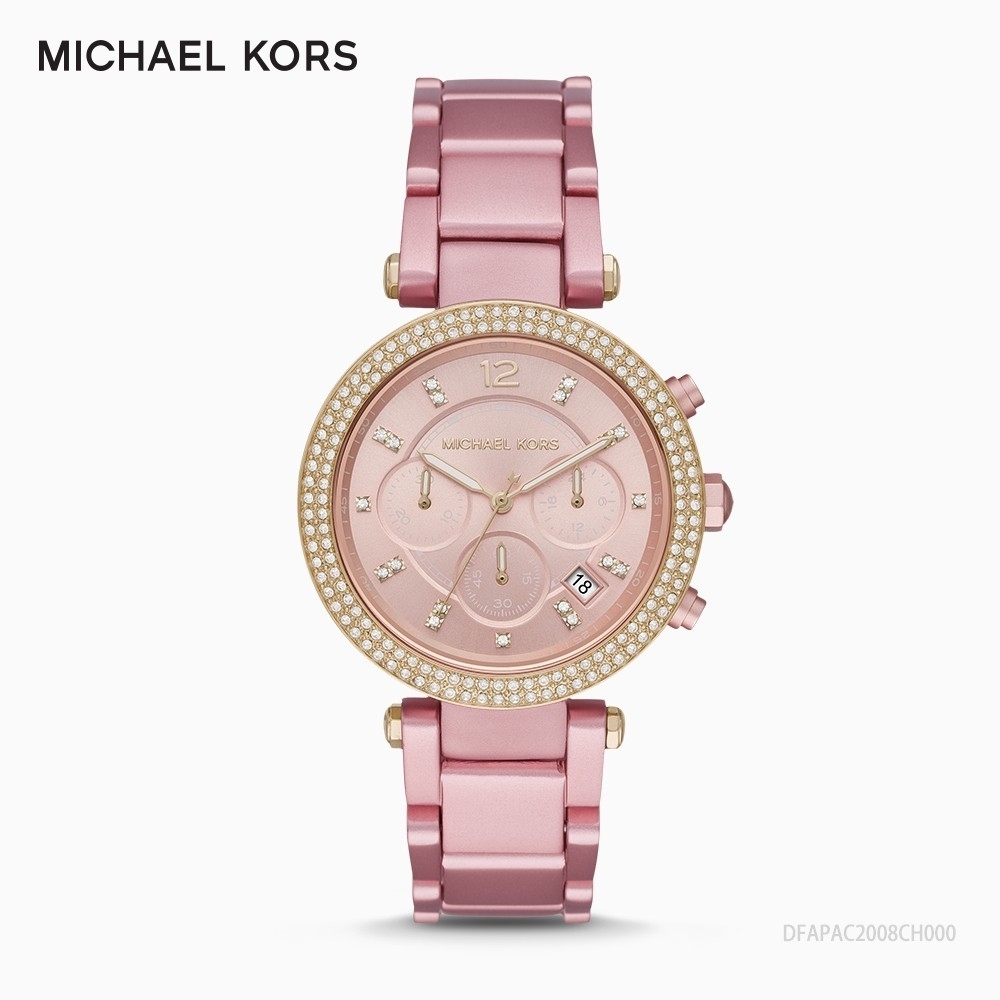 MICHAEL KORS 晶鑽粉色三眼時尚腕錶MK6806